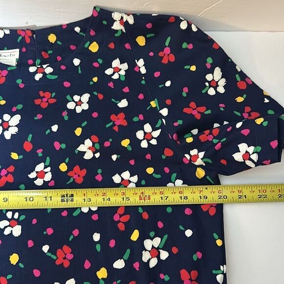 Talbots Vintage Retro Blue Floral Midi Dress Short Sleeves Pockets Size 10 - Picture 12 of 13